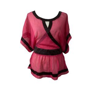 Catwalk Studio’s Women’s Blouse Pink Black See Through Short Sleeve Size Medium